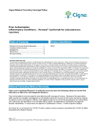 Inflammatory Conditions – Kevzara™ (Sarilumab for Subcutaneous Injection)
