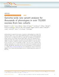 Genome-Wide Rare Variant Analysis for Thousands of Phenotypes in Over 70,000 Exomes from Two Cohorts