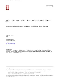High Temperature Solution Nitriding of Stainless Steels; Current Status and Future Trends