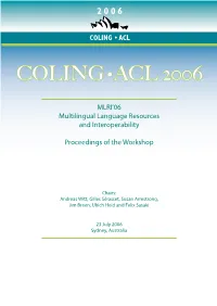 Proceedings of the Workshop on Multilingual Language Resources and Interoperability, Pages 1–8, Sydney, July 2006