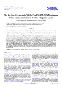 The Northern Extragalactic WISE × Pan-STARRS (NEWS) Catalogue Machine-Learning Identiﬁcation of 40 Million Extragalactic Objects?