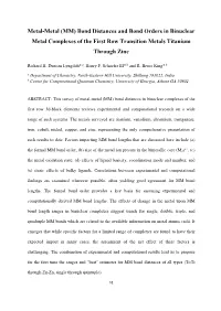 Bond Distances and Bond Orders in Binuclear Metal Complexes of the First Row Transition Metals Titanium Through Zinc