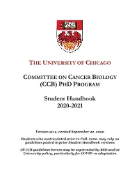 (CCB) PHD PROGRAM Student Handbook 2020-2021