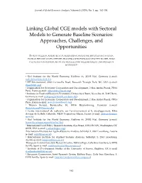 Linking Global CGE Models with Sectoral Models to Generate Baseline Scenarios: Approaches, Challenges, and Opportunities