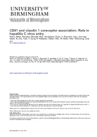 University of Birmingham CD81 and Claudin 1 Coreceptor Association