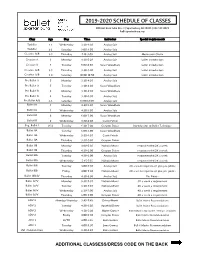 2019-2020 Schedule of Classes