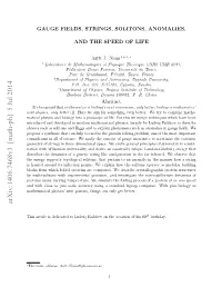 Gauge Field, Strings, Solitons, Anomalies and the Speed of Life