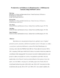 Productivity and Influence in Bioinformatics: a Bibliometric Analysis Using Pubmed Central