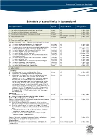Schedule of Speed Limits in Queensland