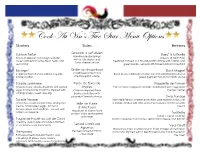 Two Star Menu Options Starters Sides Entrees