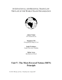 Unit V: the Most-Favored Nation (MFN) Principle