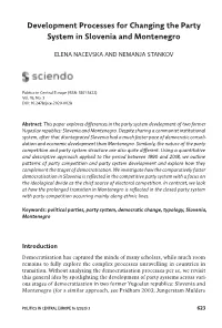 Development Processes for Changing the Party System in Slovenia and Montenegro