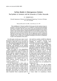 Surface Models in Heterogeneous Catalysis the Synthesis of Ammonia and the Conversion of Carbon Monoxide