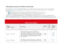 Vulnerability Summary for the Week of June 28, 2021