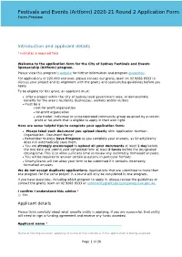 Festivals and Events (Artform) 2020-21 Round 2 Application Form Form Preview