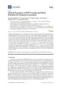 Optical Properties of KTP Crystals and Their Potential for Terahertz Generation
