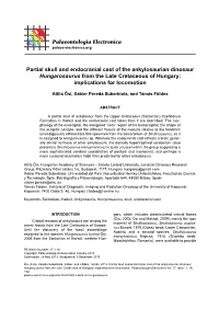 Partial Skull and Endocranial Cast of the Ankylosaurian Dinosaur Hungarosaurus from the Late Cretaceous of Hungary: Implications for Locomotion