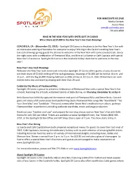 FOR IMMEDIATE RELEASE Media Contact: Jessica Rees Jrees@Cordmedia.Com 760-834-8599
