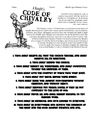 Middle Ages Primary Source Chivalry Is the Traditional Code