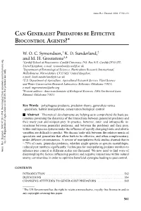 Can Generalist Predators Be Effective Biocontrol Agents?