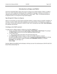 Introduction to Eclipse and Pydev Fall 2021 Page 1 of 6