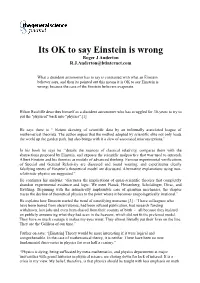 Its OK to Say Einstein Is Wrong Roger J Anderton R.J.Anderton@Btinternet.Com