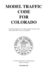 Model Traffic Code for Colorado