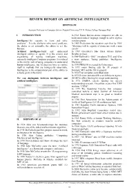 Review Report on Artificial Intelligence REVIEW REPORT on ARTIFICIAL INTELLIGENCE