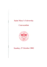 Saint Mary's University Convocation Sunday, 27 October 2002