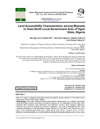 Land Accessibility Characteristics Among Migrants in Yewa North Local Government Area of Ogun State, Nigeria