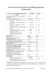 List of Selected Core Partners in CPW01 Proposed for Membership1