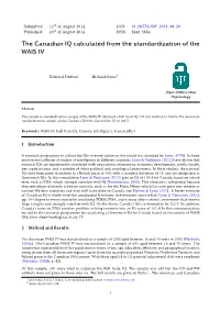 The Canadian IQ Calculated from the Standardization of the WAIS IV