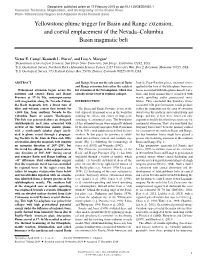 Yellowstone Plume Trigger for Basin and Range Extension, and Coeval Emplacement of the Nevada–Columbia Basin Magmatic Belt