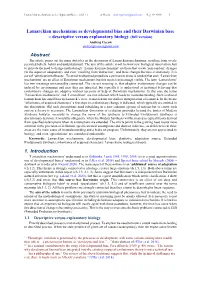 Lamarckian Mechanisms As Developmental Bias and Their Darwinian Base – Descriptive Versus Explanatory Biology (Full Version) Andrzej Gecow Andrzejgecow@Gmail.Com