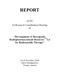 On the 1St Research Coordination Meeting On