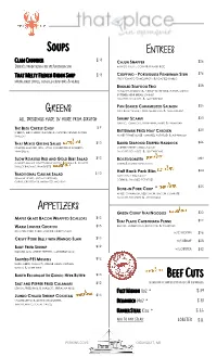Soups Greens Appetizers Entrees Beef Cuts