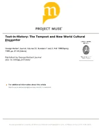 Text-In-History: the Tempest and New World Cultural Encounter