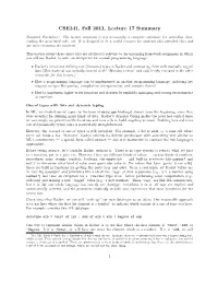CSE341, Fall 2011, Lecture 17 Summary