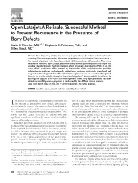 Open Latarjet: a Reliable, Successful Method to Prevent Recurrence in the Presence of Bony Defects Kevin D