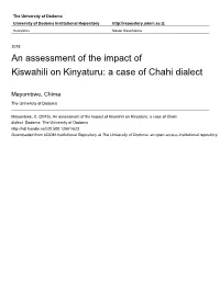 An Assessment of the Impact of Kiswahili on Kinyaturu: a Case of Chahi Dialect