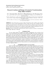 Research Analysis and Design of Geometric Transformations Using Affine Geometry