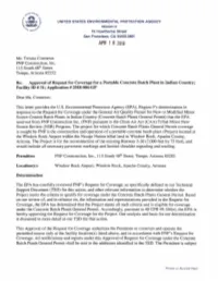 EPA Approval of Request for Coverage Under Concrete Batch Plants
