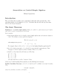 Generalities on Central Simple Algebras Introduction the Basic