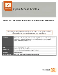 Lichen Traits and Species As Indicators of Vegetation and Environment