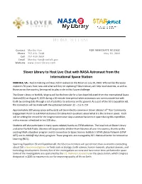 Slover Library to Host Live Chat with NASA Astronaut from the International Space Station