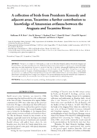 A Collection of Birds from Presidente Kennedy and Adjacent Areas, Tocantins: a Further Contribution to Knowledge of Amazonian Av
