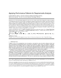 Applying Performance Patterns for Requirements Analysis