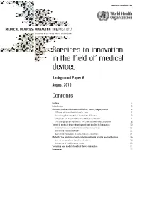 Barriers to Innovation in the Field of Medical Devices