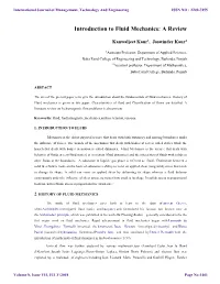 Introduction to Fluid Mechanics: a Review
