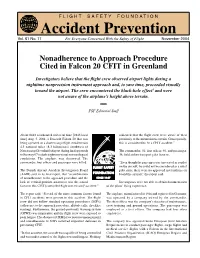 Nonadherence to Approach Procedure Cited in Falcon 20 CFIT in Greenland